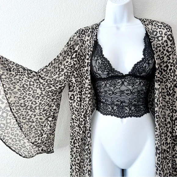 Leopard Print Bell Sleeve Kimono Cover Up - Picture 6 of 8